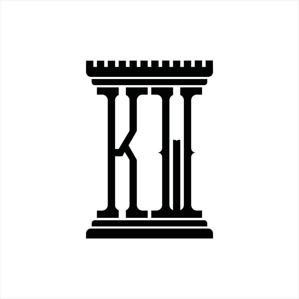 kw logo monogram met pijler vorm ontwerp sjabloon vector