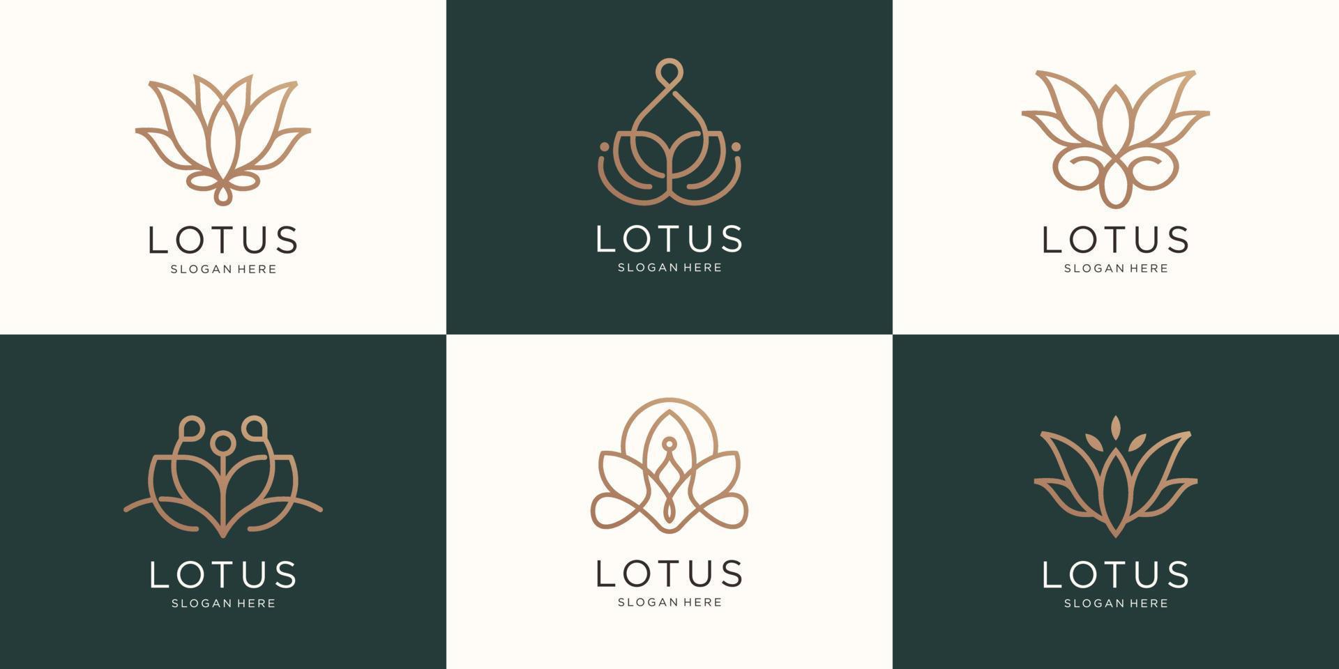 luxe lotus logo set. lijn kunst stijl abstract logo lotus,bloem,natuur. premie vector