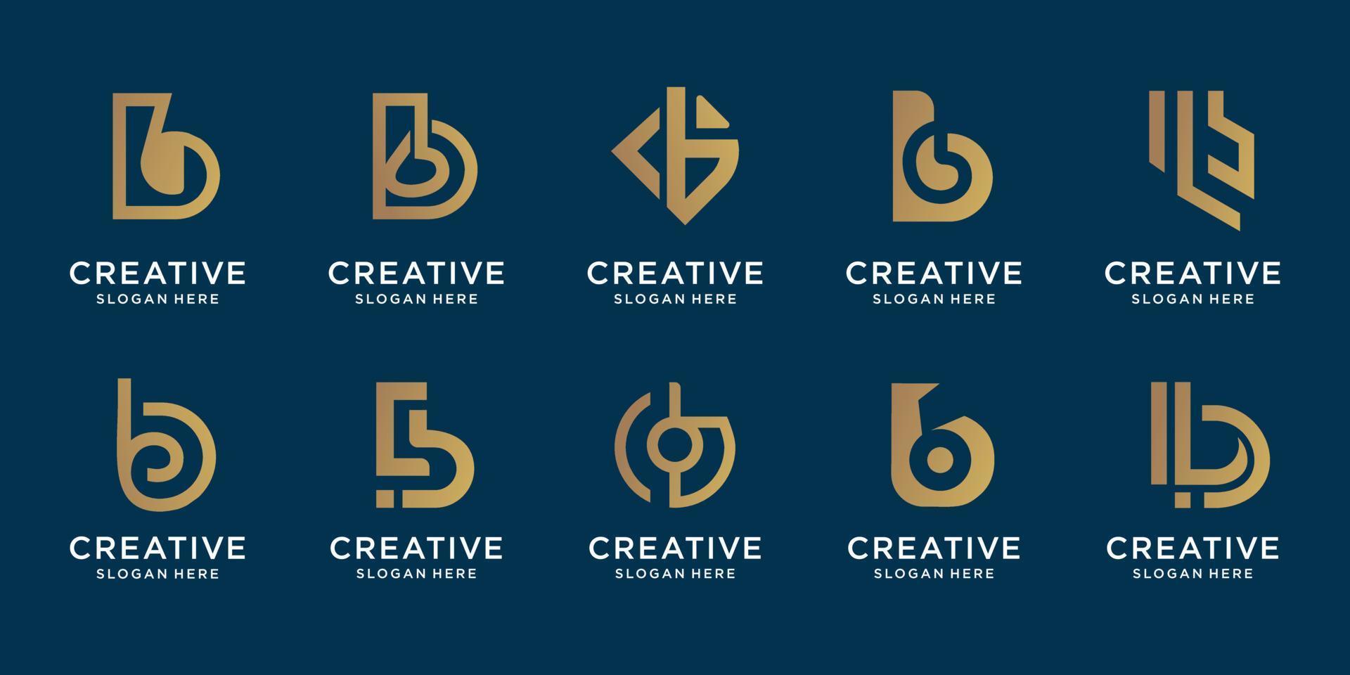 reeks van creatief monogram b goud logo ontwerp sjabloon. symbool voor bedrijf technologie, overleg plegen. vector