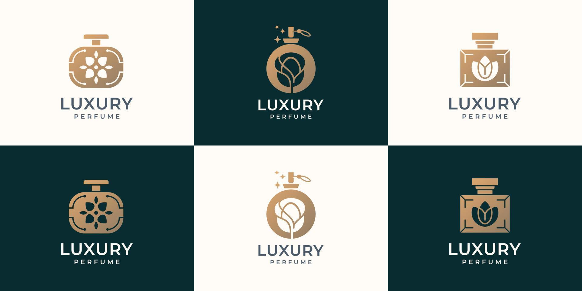 luxe fles parfum logo reeks ontwerp sjabloon.symbool voor kunstmatig schoonheid salon, Product, huid zorg. vector