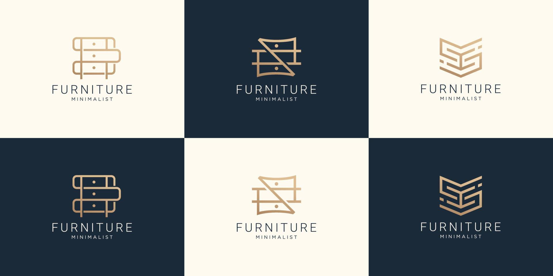 reeks van verzameling meubilair lijn kunst abstract logo ontwerp. luxe minimalistische ontwerp. premie vector