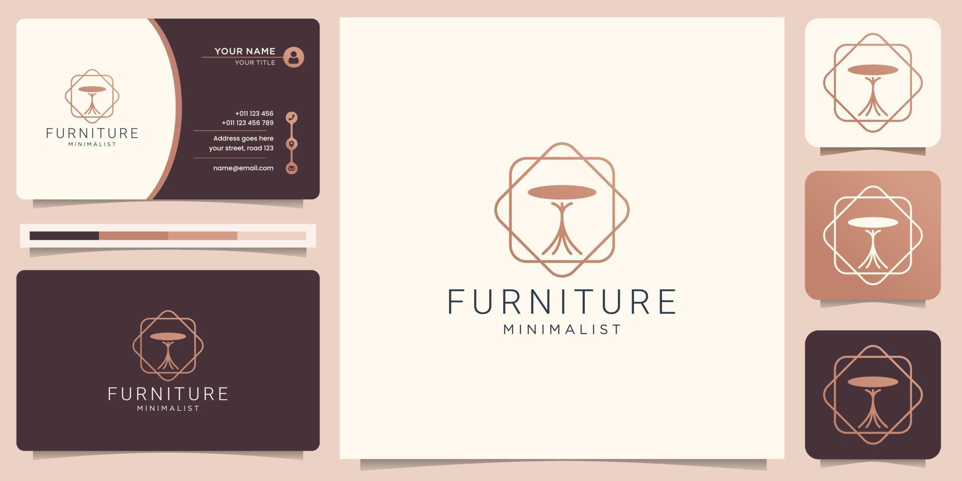 stoel logo meubilair interieur ontwerp met kader minimalistische stijl, meubilair premie inspiratie. vector