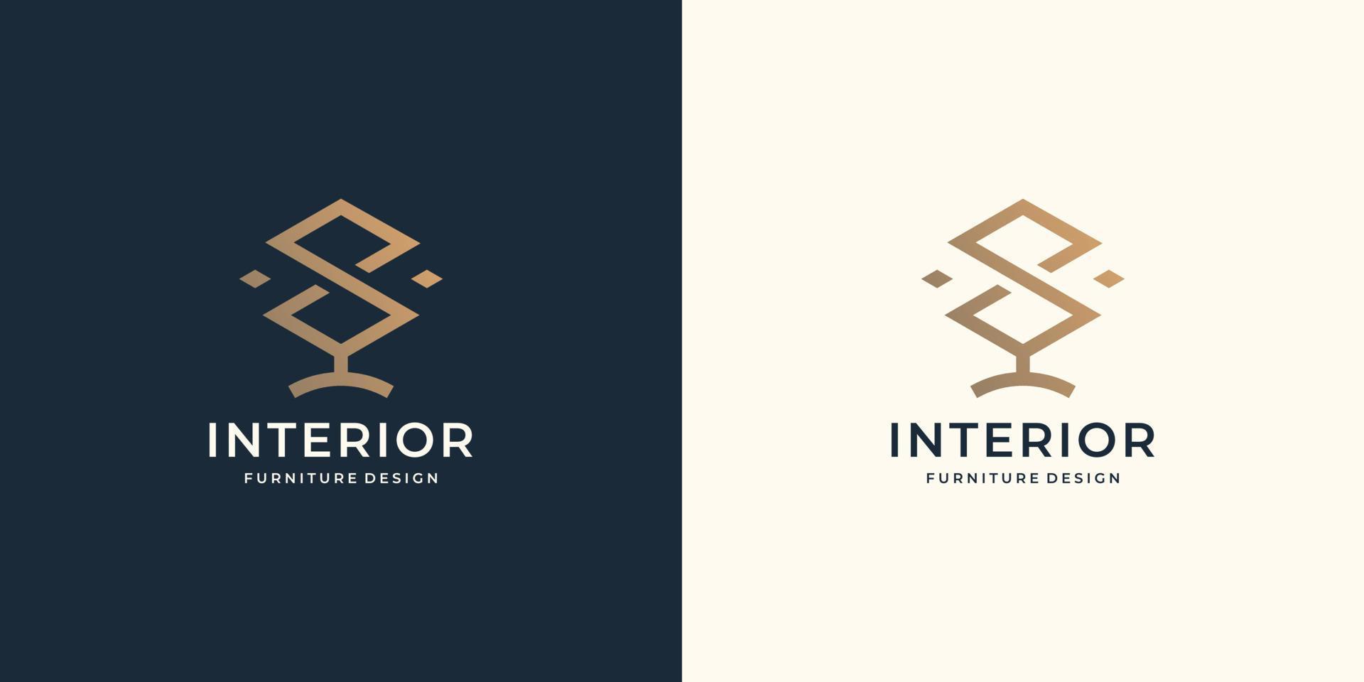 interieur logo sjabloon met creatief lijn kunst stijl. inrichting, interieur stijl, modern ontwerp. vector