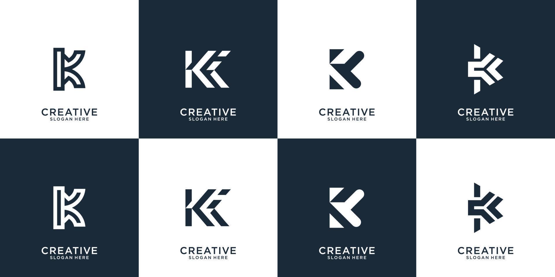 reeks van abstract monogram brief k logo sjabloon. pictogrammen voor business.technologie,brief k,alfabet,elegant, evenwicht. premie vector