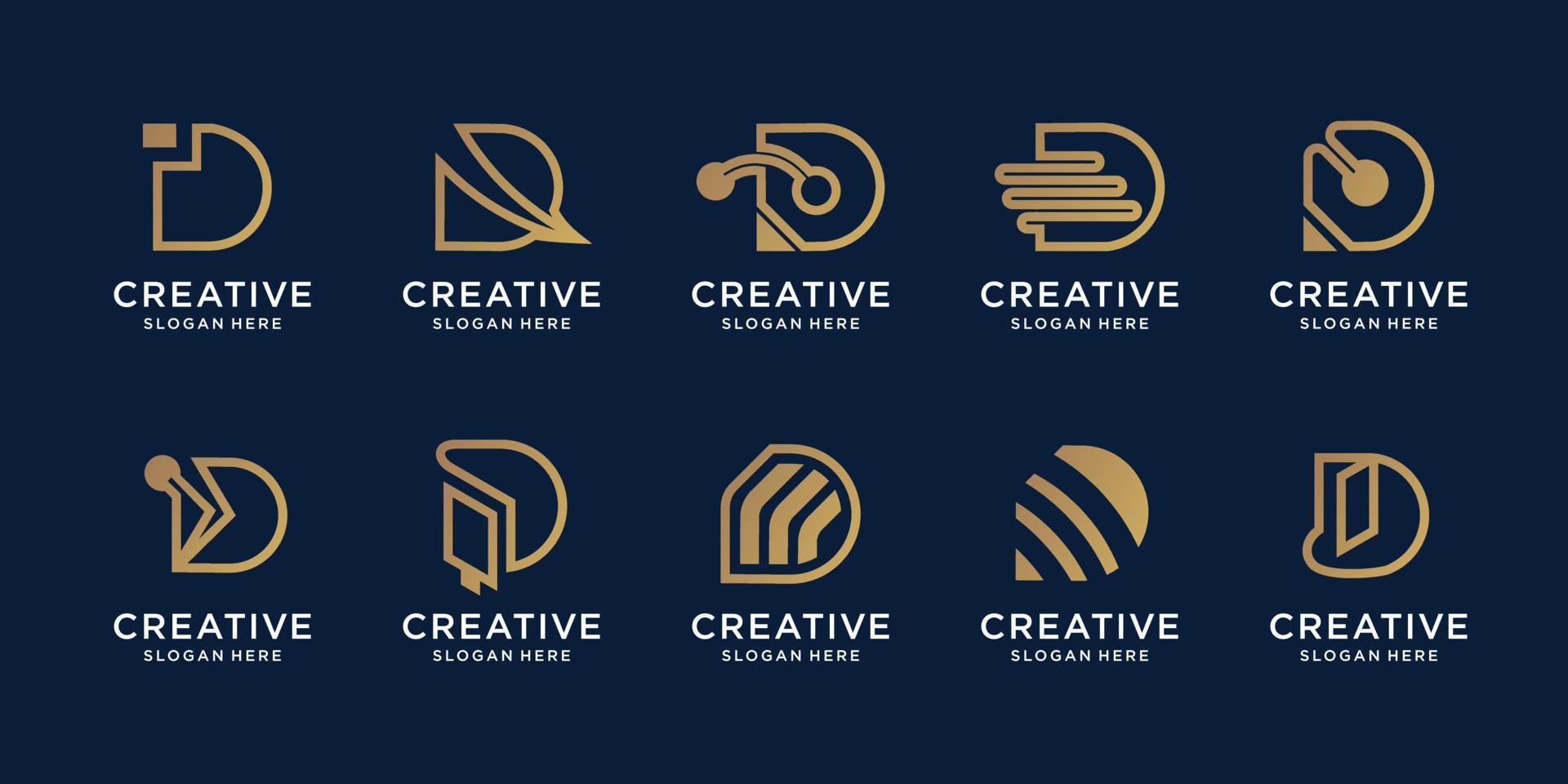 reeks van d logo verzameling met gouden abstract stijl, creatief logotype brief d minimalistische ontwerp. vector