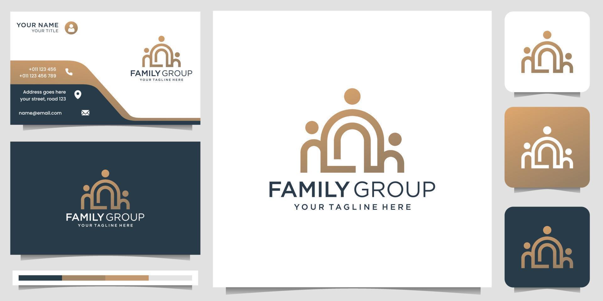 familie groep logo inspiratie. sociaal groep embleem, gemeenschap mensen ontwerp met bedrijf kaart sjabloon vector