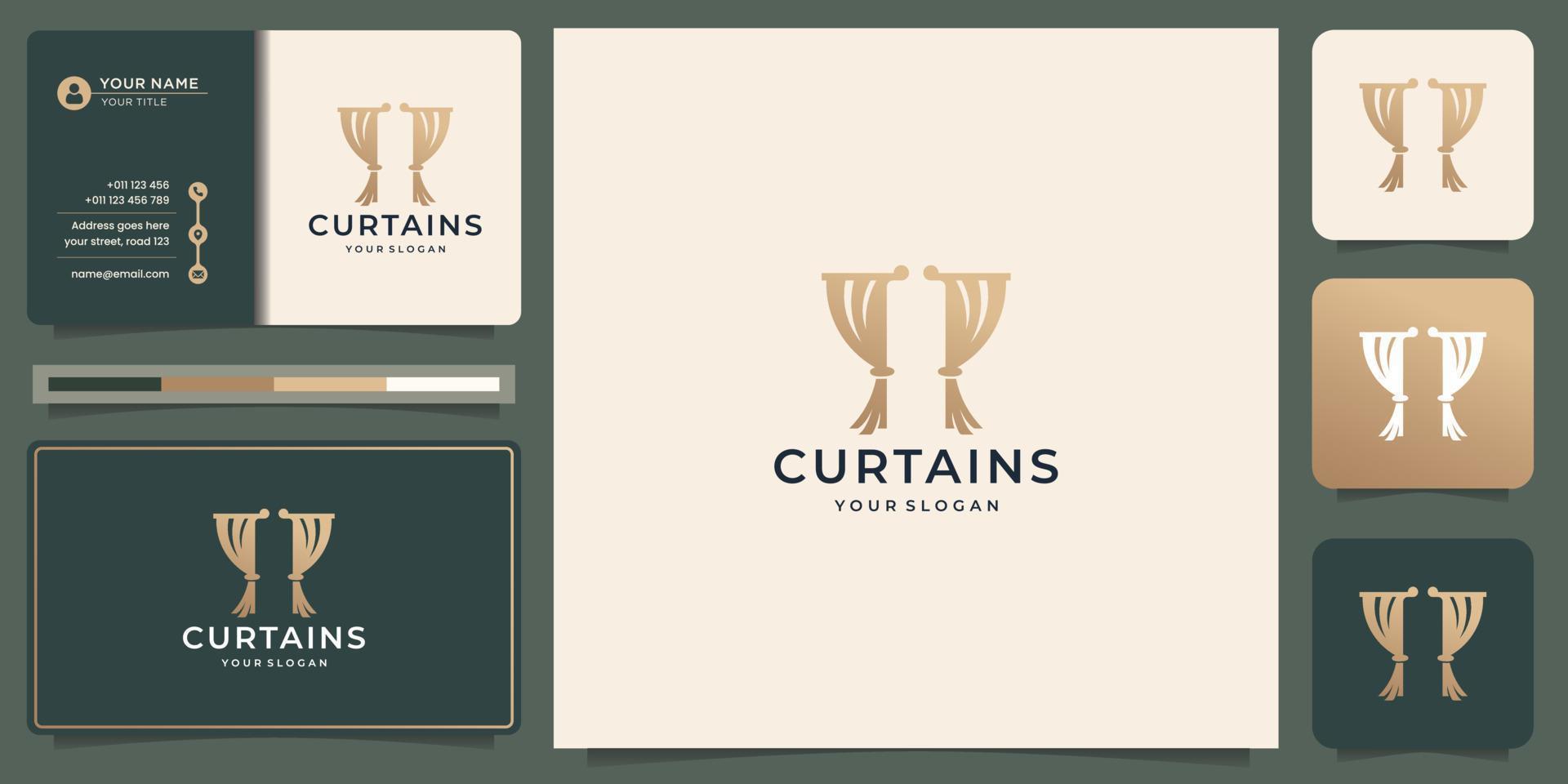 circus gordijnen premie logo ontwerp sjabloon met luxe gouden kleur en bedrijf kaart inspiratie. vector