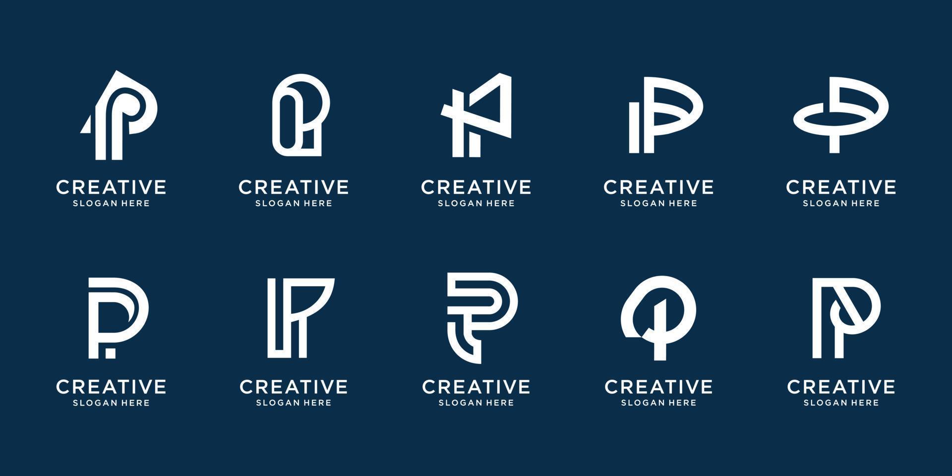 set van abstracte eerste letter p logo ontwerpsjabloon. pictogrammen voor zaken van luxe, elegant, eenvoudig. premium vector