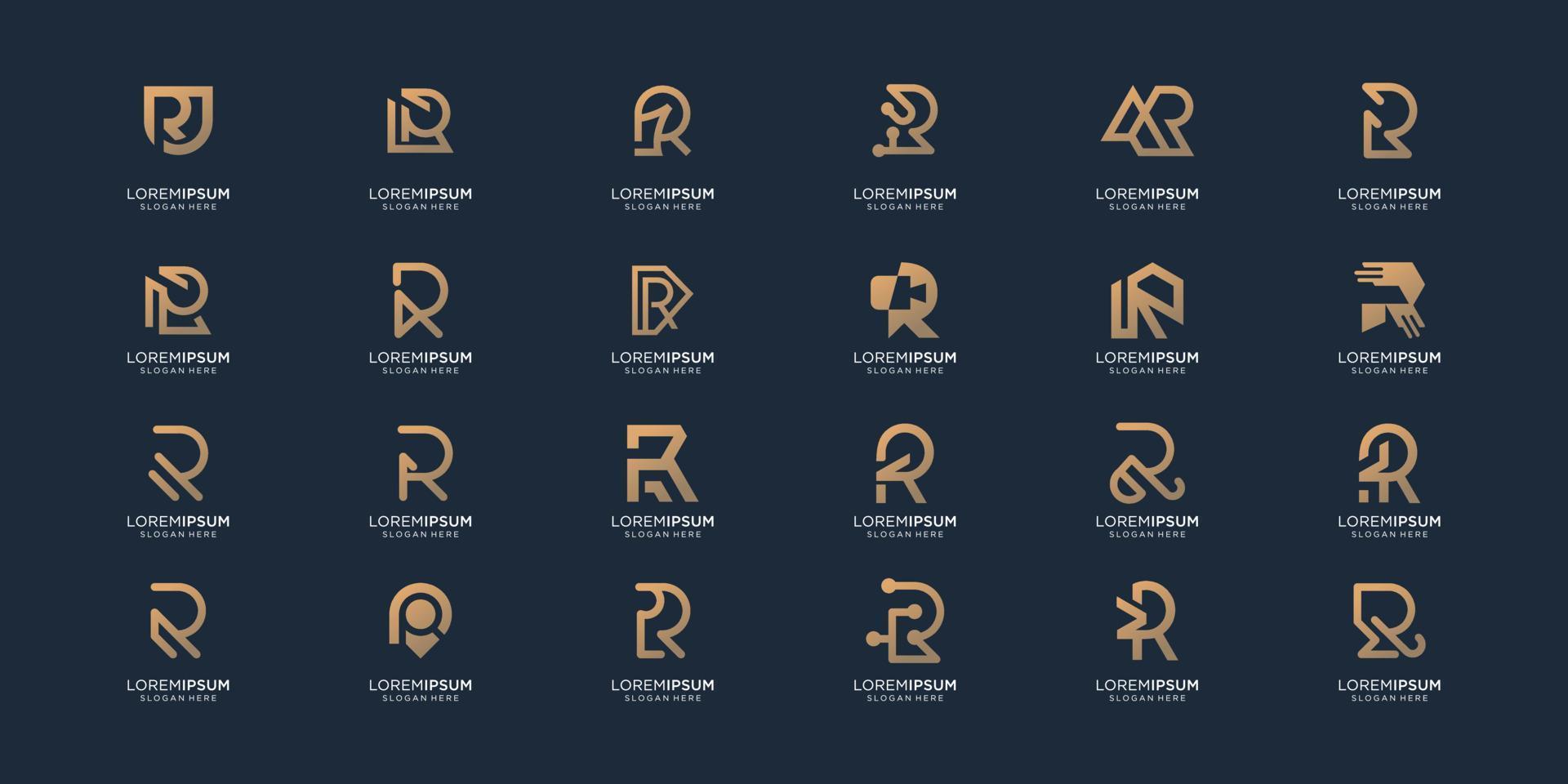 reeks monogram eerste r logo inspiratie.goud kleur ontwerp, collectie: van brief r ontwerp zakelijk. vector