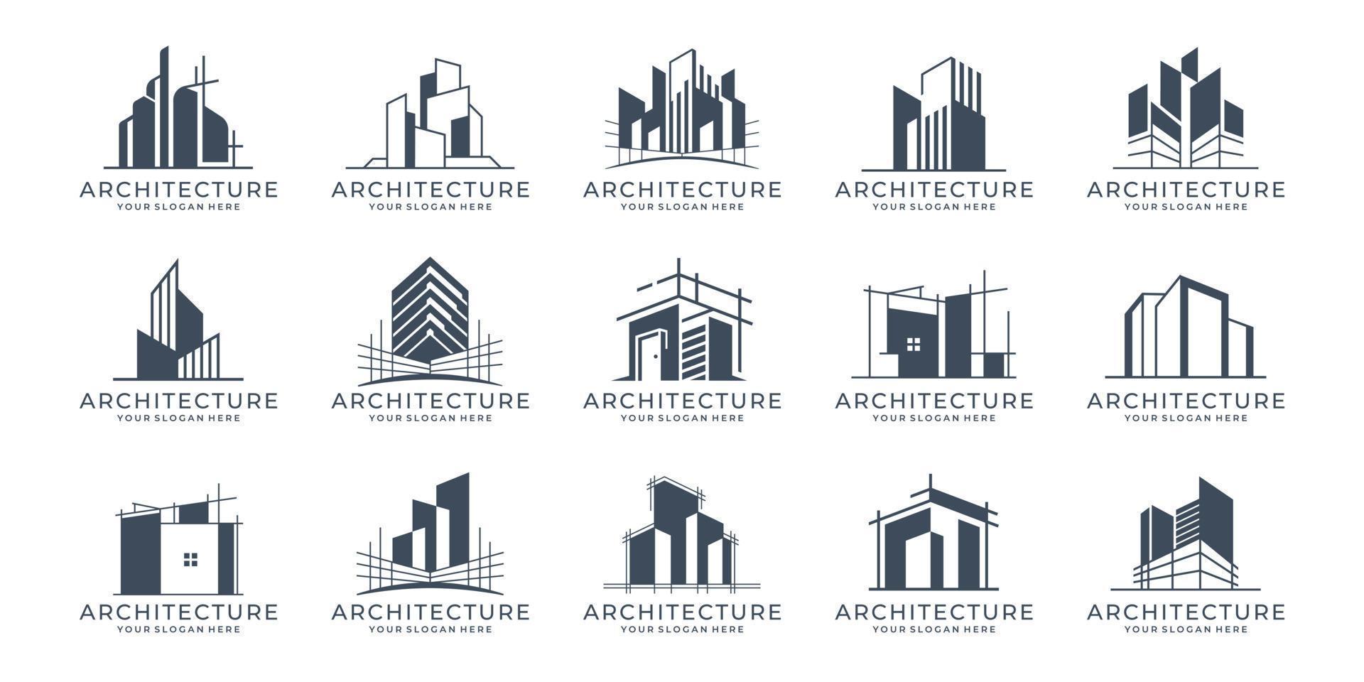 reeks van gebouw architectuur logo ontwerp inspiratie. verzameling van architectuur, echt landgoed logo. vector