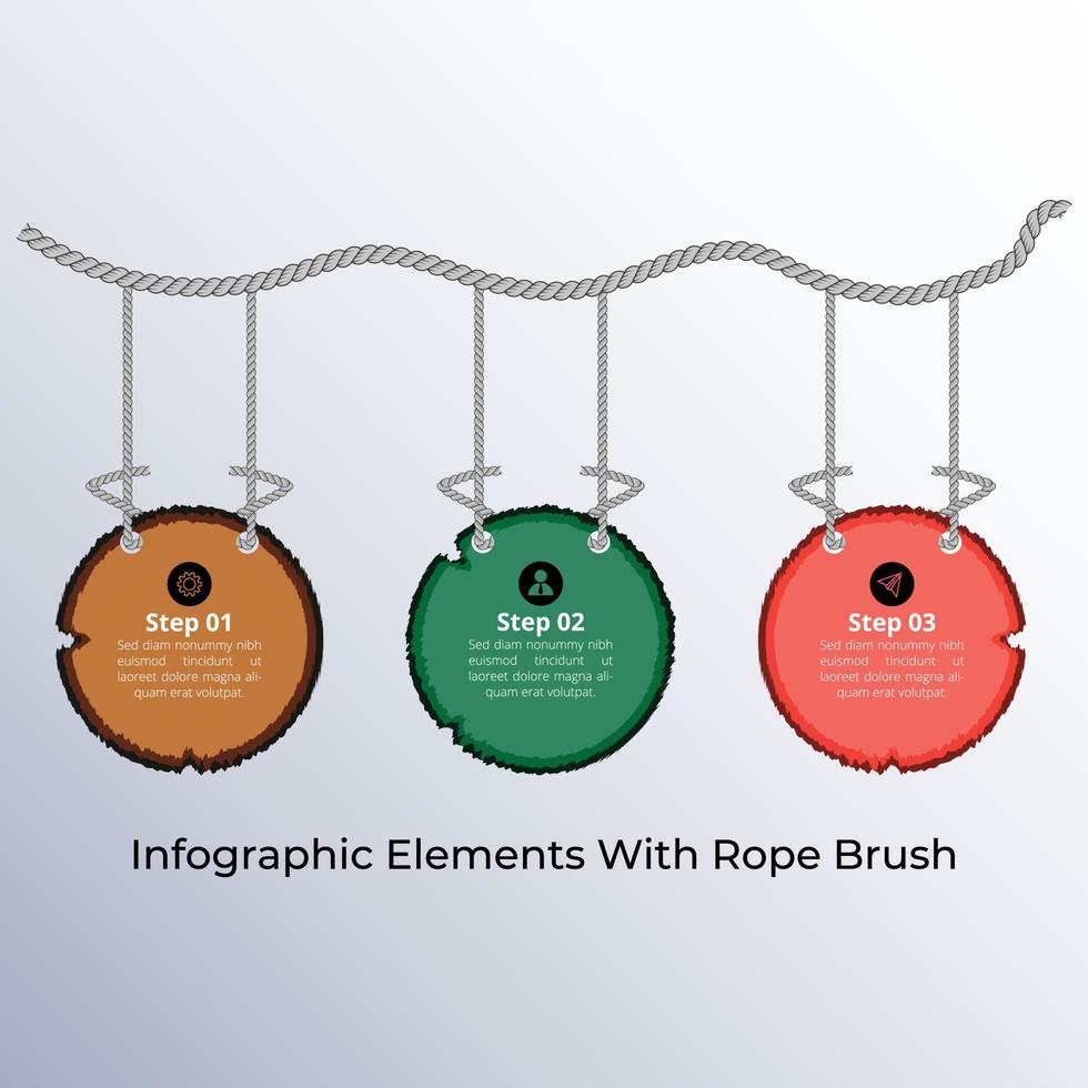 hout hangende infographic elementen met touw borstel. flowchart stappen label, gegevens visualisatie info grafiek presentatie banier ontwerp. vector