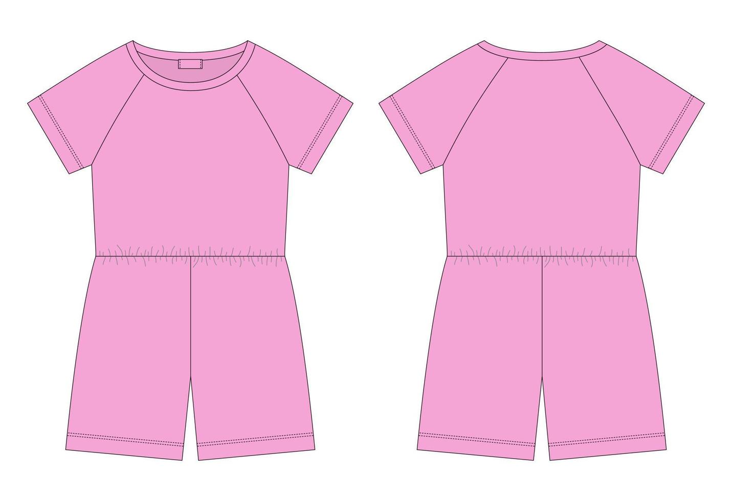 katoen te groot raglan jumpsuit technisch schetsen. roze kleur. vrouwen romper ontwerp sjabloon. vector