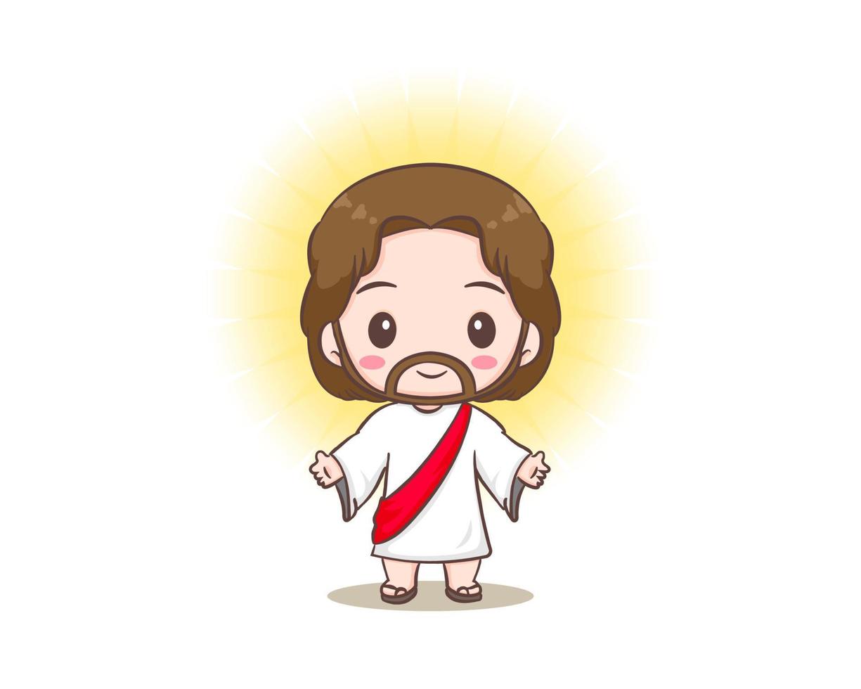 schattig Jezus Christus tekenfilm karakter. hand- getrokken chibi karakter, klem kunst, sticker, geïsoleerd wit achtergrond. christen Bijbel voor kinderen. mascotte logo icoon vector kunst illustratie