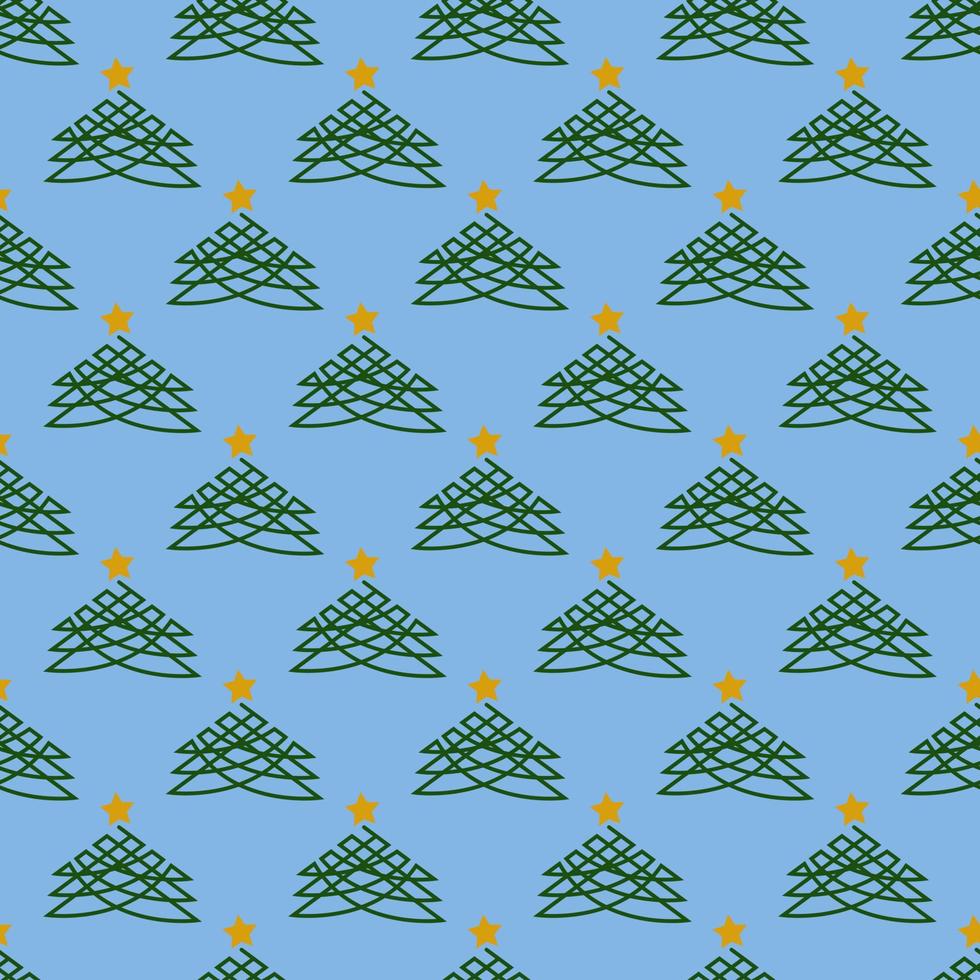 naadloos meetkundig patroon met groen Kerstmis boom en gouden ster Aan blauw achtergrond. nieuw jaar geklets. vector afdrukken voor kleding stof achtergrond