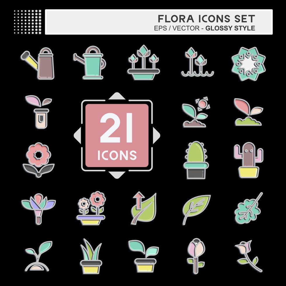 icoon reeks flora. verwant naar flora symbool. glanzend stijl. gemakkelijk illustratie. fabriek. eik. blad. roos vector