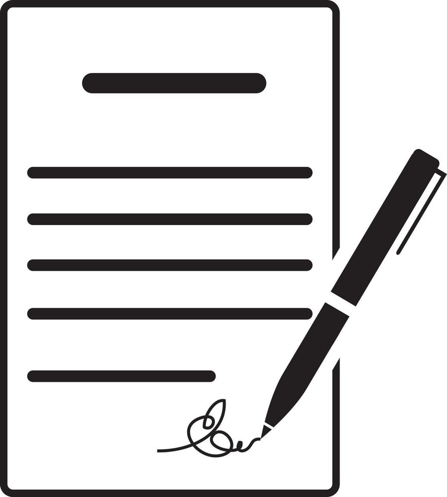 de contract icoon. overeenkomst en handtekening, verbond, overeenstemming, conventie symbool. vlak vector