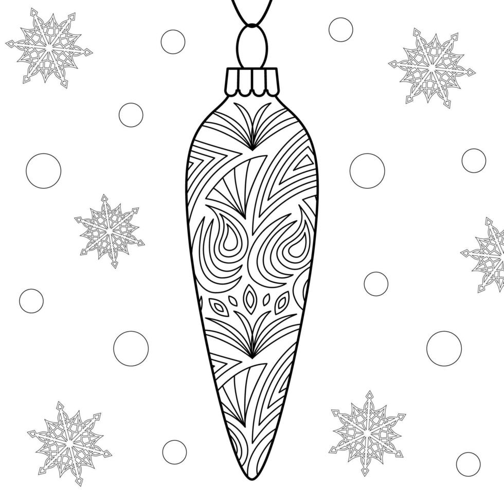 lineair vector Kerstmis speelgoed- met overladen patroon. geïsoleerd glas decor voor winter vakantie kleur bladzijde