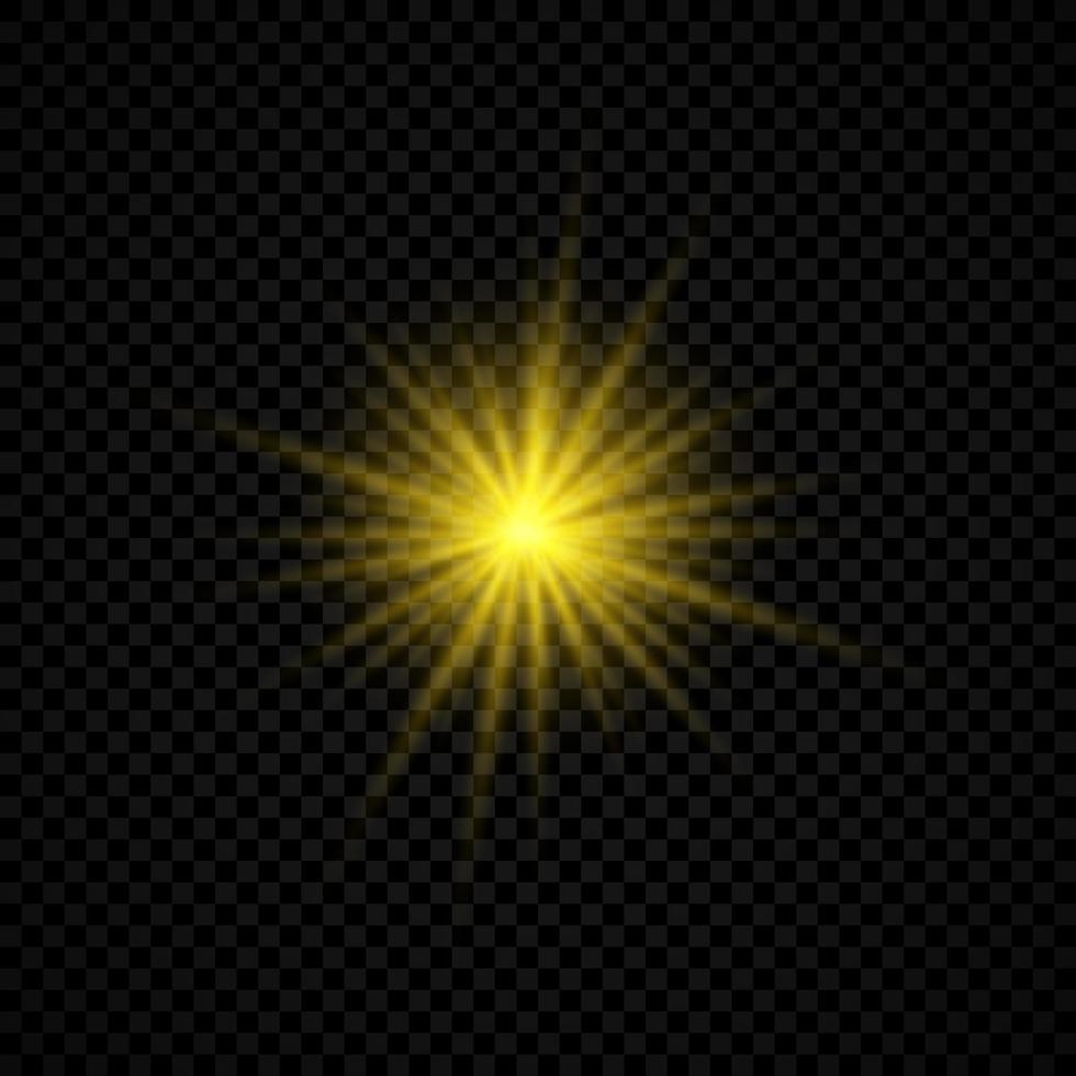 licht effect van lens fakkels. geel gloeiend lichten starburst Effecten met sparkles Aan een transparant achtergrond. vector illustratie