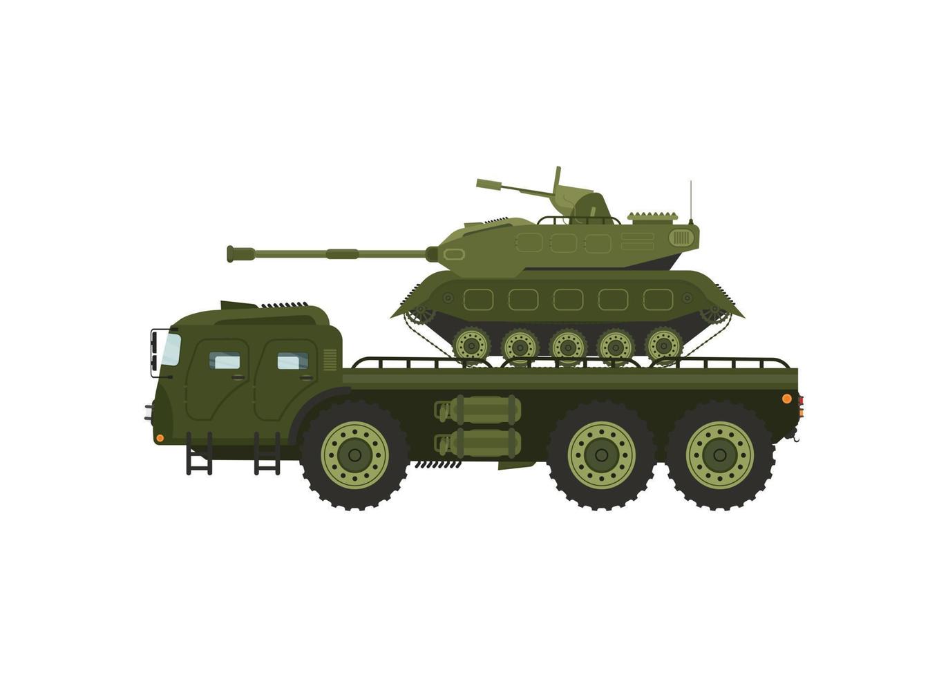 een leger trekker voertuig transporten een tank. vervoer van leger apparatuur. vector. vector
