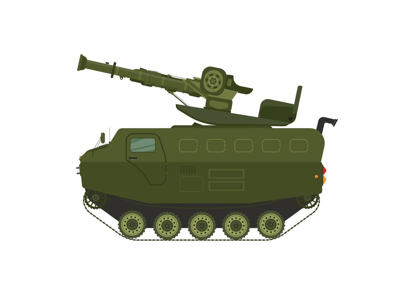 zelfrijdend anti tank raket systeem. Onderzoek, inspectie, optisch opnieuw bekijken, raketten, lucht aanval. vector illustratie