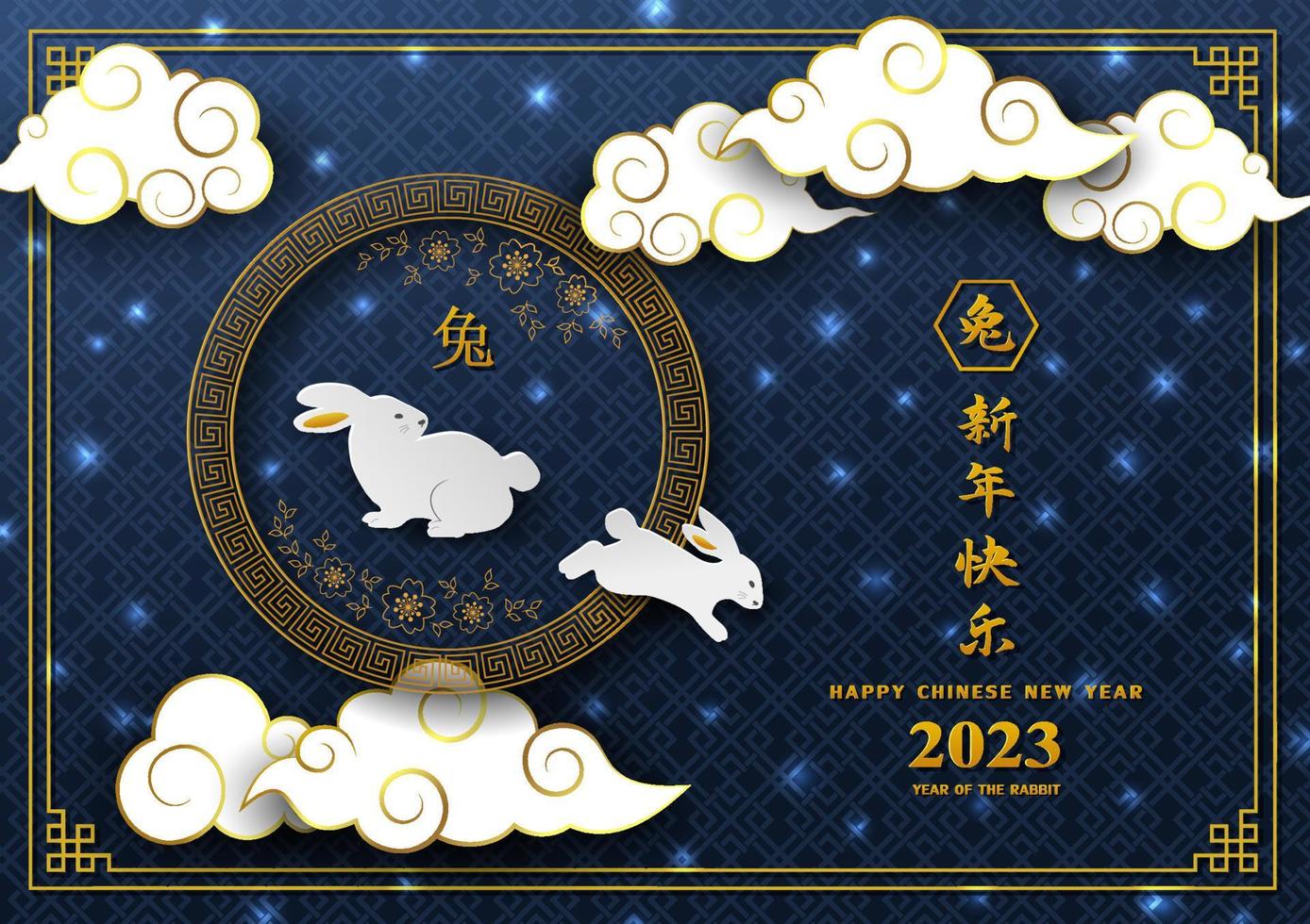 gelukkig Chinese nieuw jaar 2023,sterrenbeeld teken voor de jaar van konijn met sterrenlicht Aan nacht blauw achtergrond vector