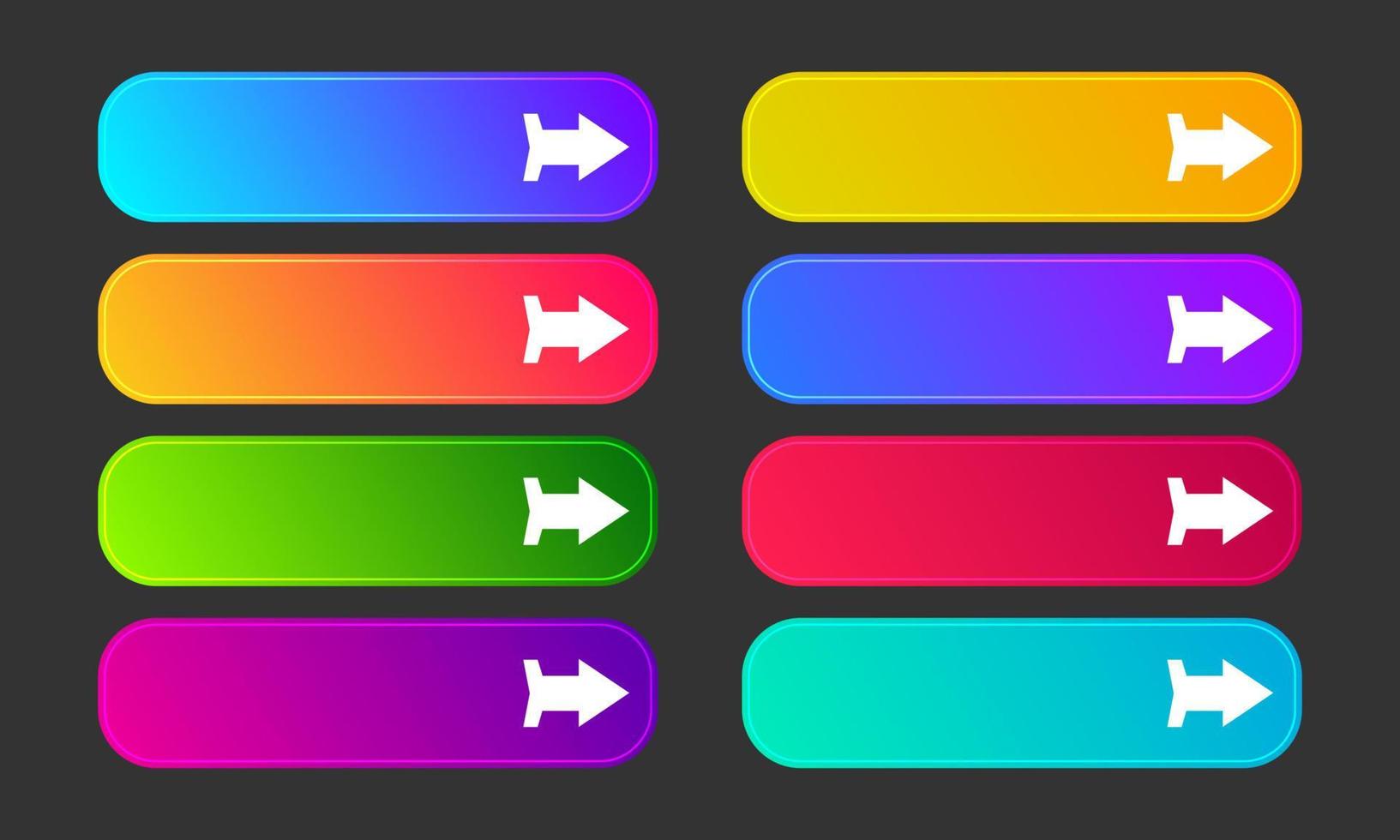 kleurrijk helling toetsen met pijlen. reeks van acht modern abstract web toetsen. vector illustratie