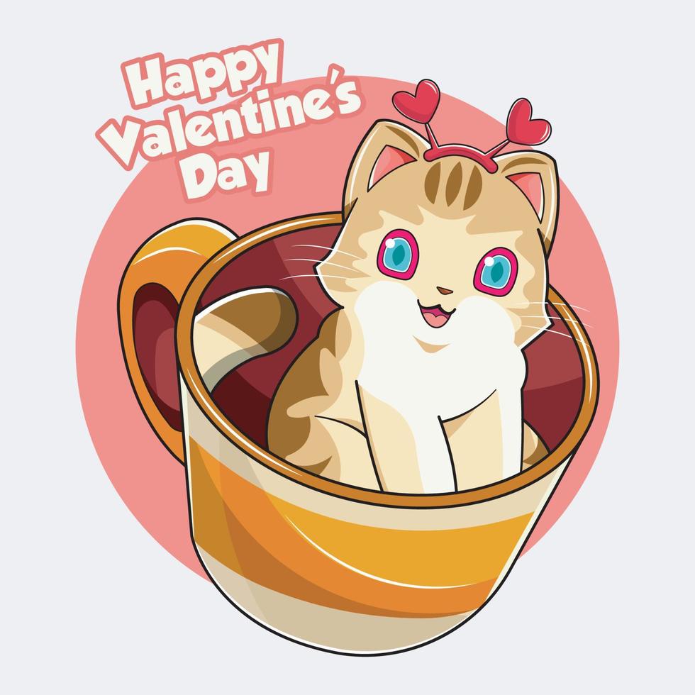 Valentijn dag. schattig kat met kop vector illustratie pro downloaden