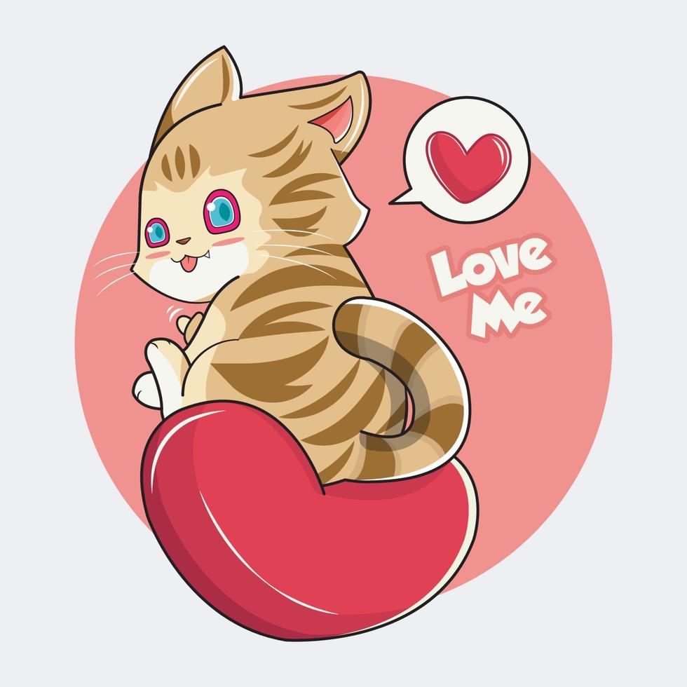 Valentijn dag. schattig kat met liefde hoofdkussen vector illustratie pro downloaden
