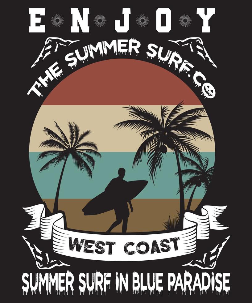 genieten de zomer surf.co west kust zomer surfen in blauw paradijs t-shirt ontwerp.eps vector