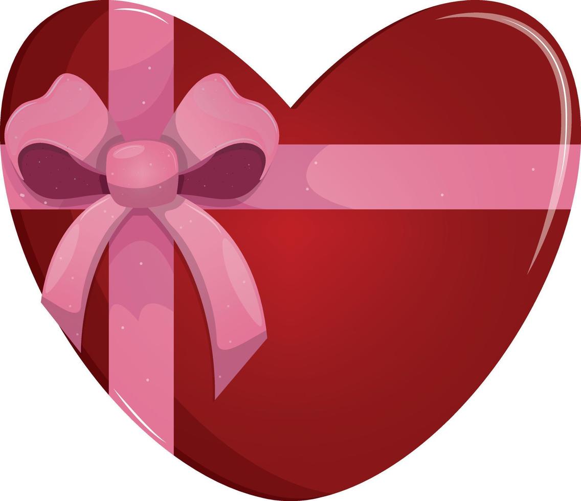 Valentijnsdag dag hartvormig rood geschenk doos gebonden met roze lintje. liefde, verjaardag, kerstmis, verjaardag. verrassing. top bekijk.vector illustratie. vector