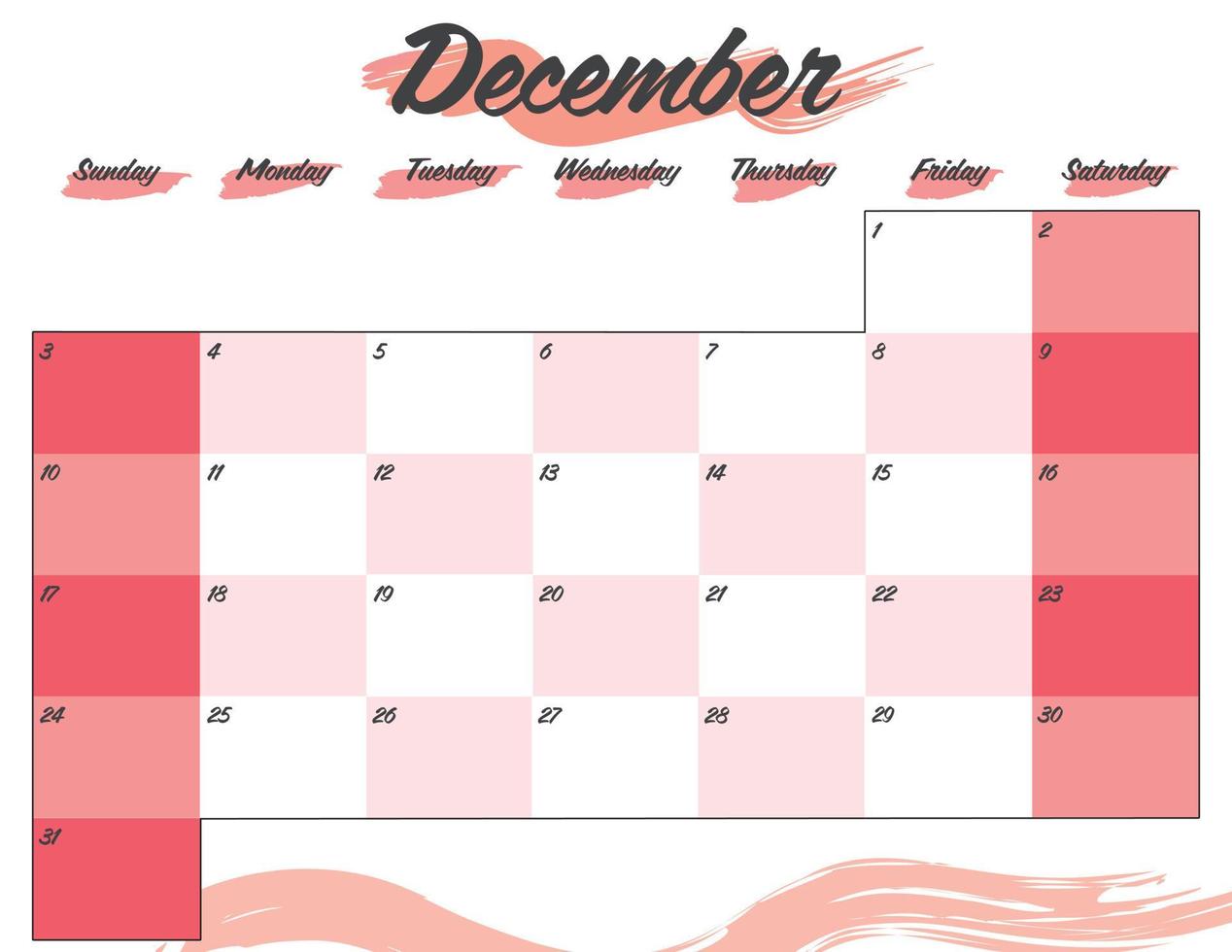 december kleurrijk 2023 belettering maandelijks kalender ontwerper afdrukbare vector