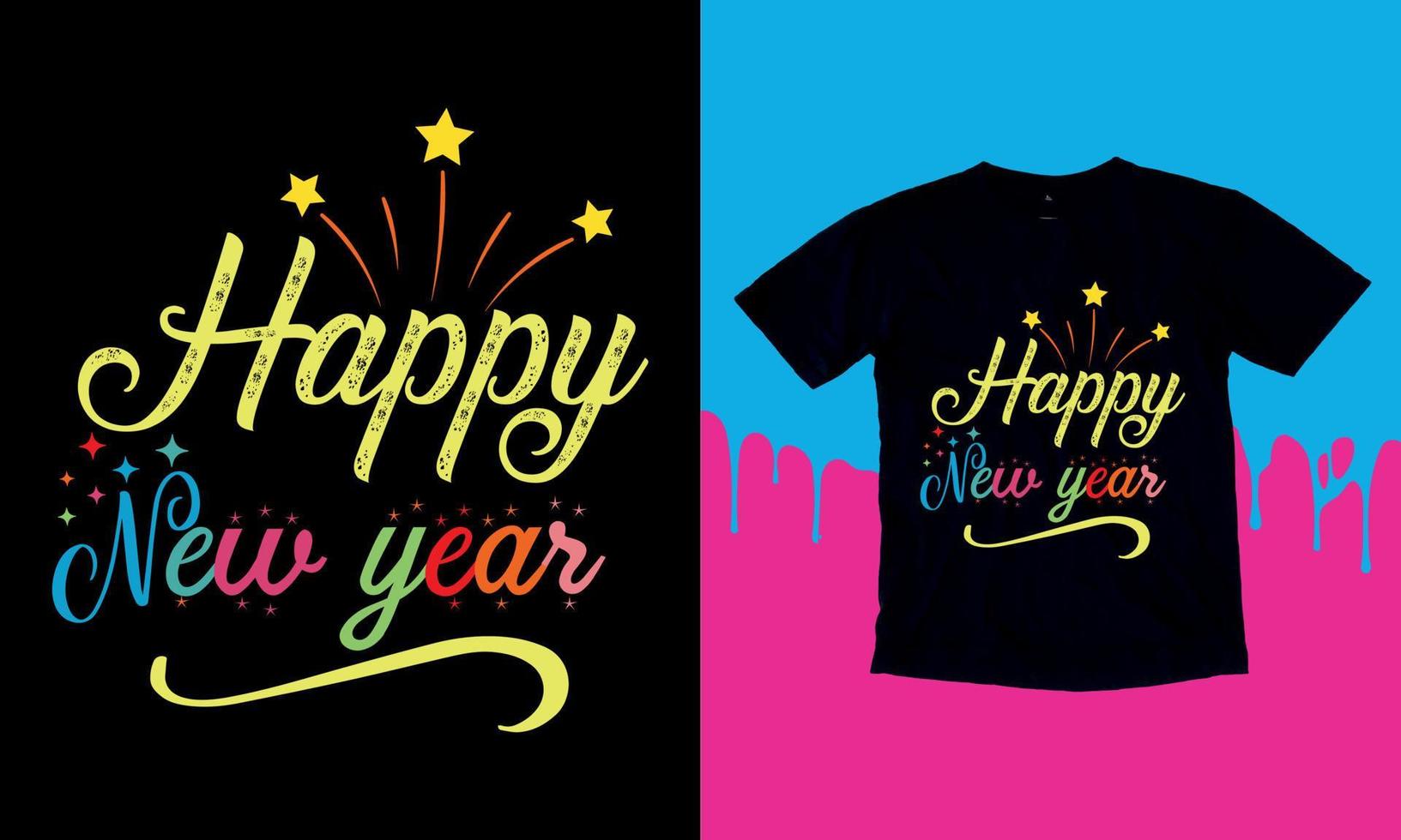 gelukkig nieuw jaar 2023, gelukkig nieuw jaar t overhemd ontwerp, belettering vector illustratie geïsoleerd Aan zwart achtergrond, nieuw jaar stickers quota, tas, kopjes, kaart, geschenk.