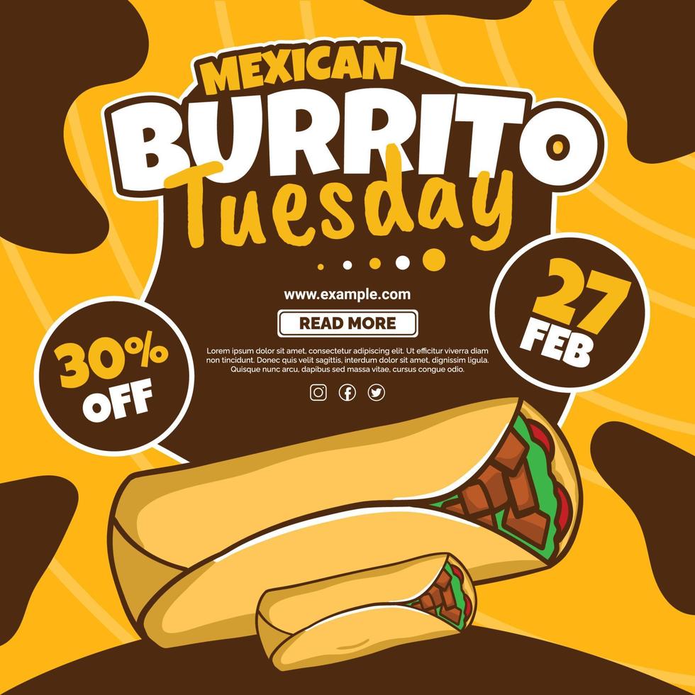 Latijns-Amerikaans voedsel Mexicaans voedsel burrito dinsdag post sjabloon vector