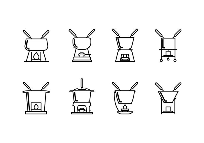 Caquelon fondue ingesteld lineair pictogram vector