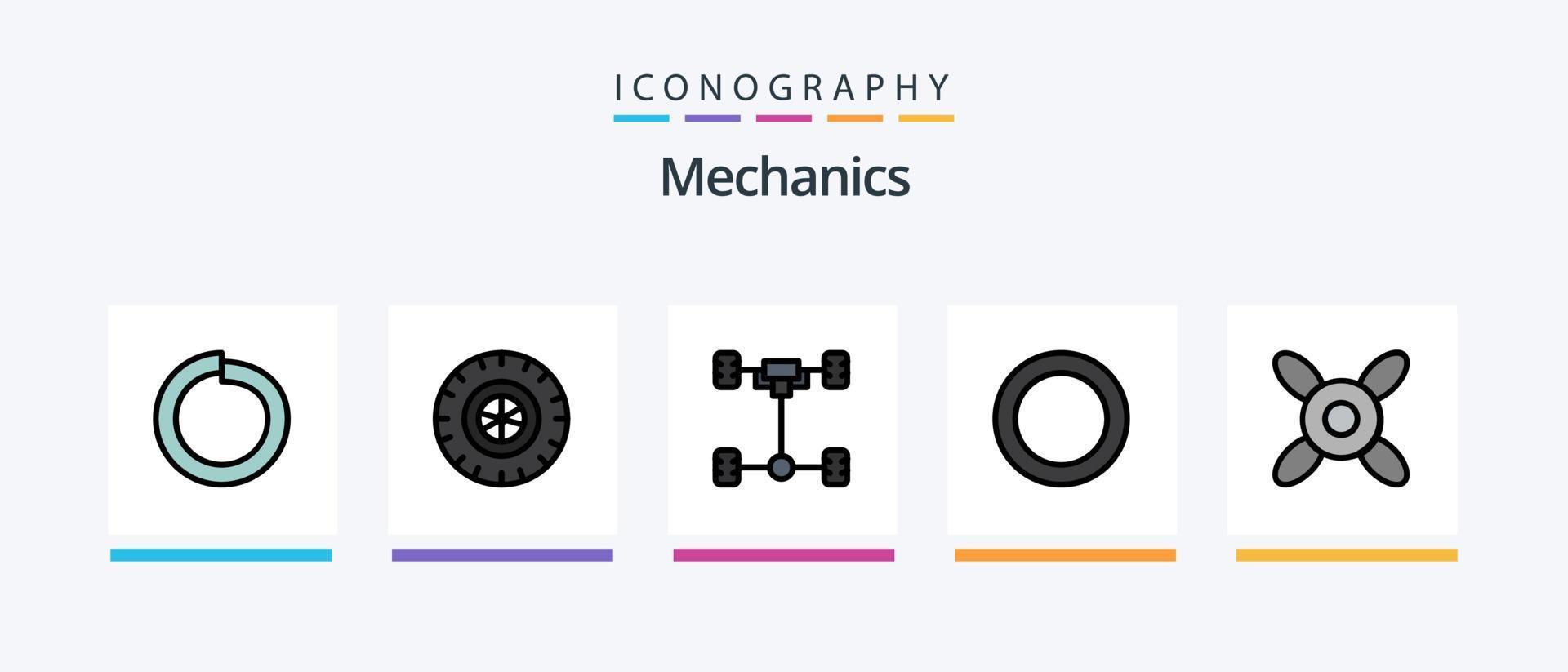 mechanica lijn gevulde 5 icoon pak inclusief . monteur. ring. fan. wiel. creatief pictogrammen ontwerp vector