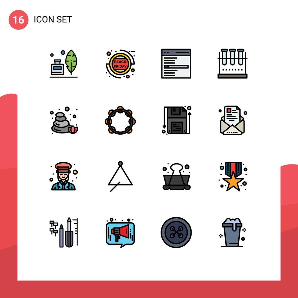 mobiel koppel vlak kleur gevulde lijn reeks van 16 pictogrammen van test buis laboratorium fles communicatie erlenmeyer fles gebruiker bewerkbare creatief vector ontwerp elementen