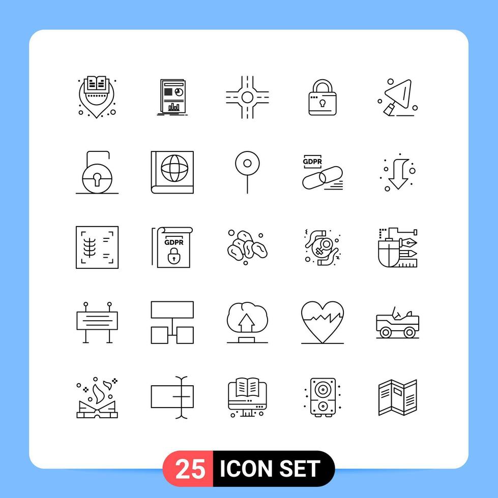 mobiel koppel lijn reeks van 25 pictogrammen van slot stootkussen bouw arbeider kruispunt bouw gereedschap veiligheid bewerkbare vector ontwerp elementen
