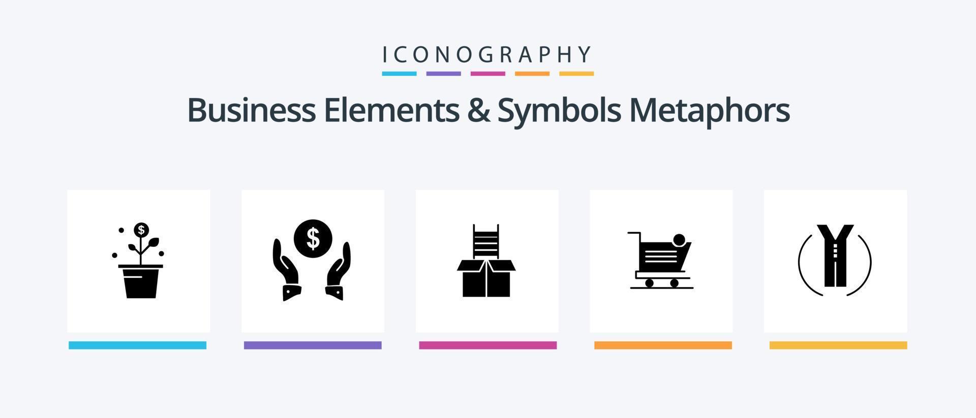 bedrijf elementen en symbolen metaforen glyph 5 icoon pak inclusief op te slaan. Verzenden. bescherming. winkelen. beklimmen. creatief pictogrammen ontwerp vector