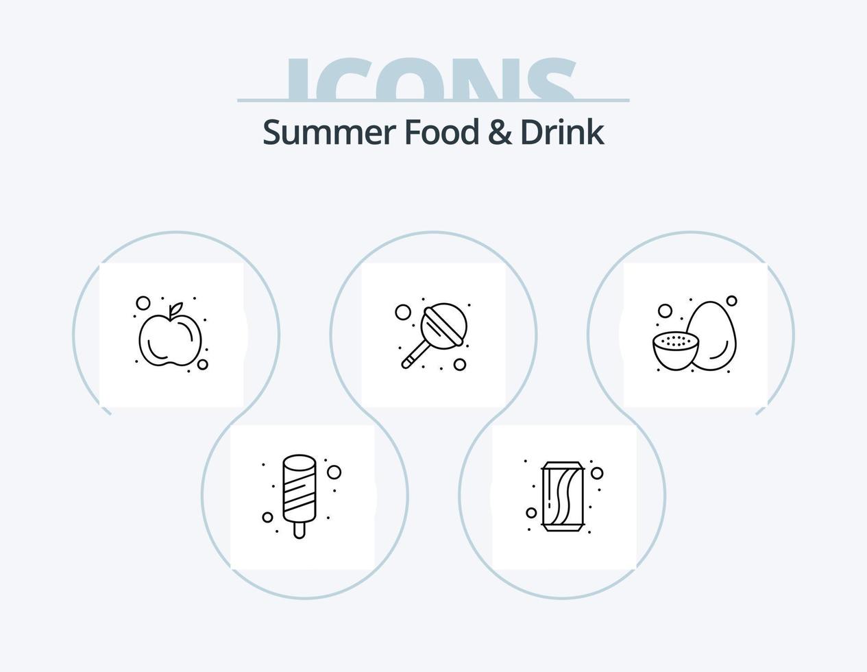 zomer voedsel en drinken lijn icoon pak 5 icoon ontwerp. ijs room. kiwi. komkommer. gezond. fruit vector
