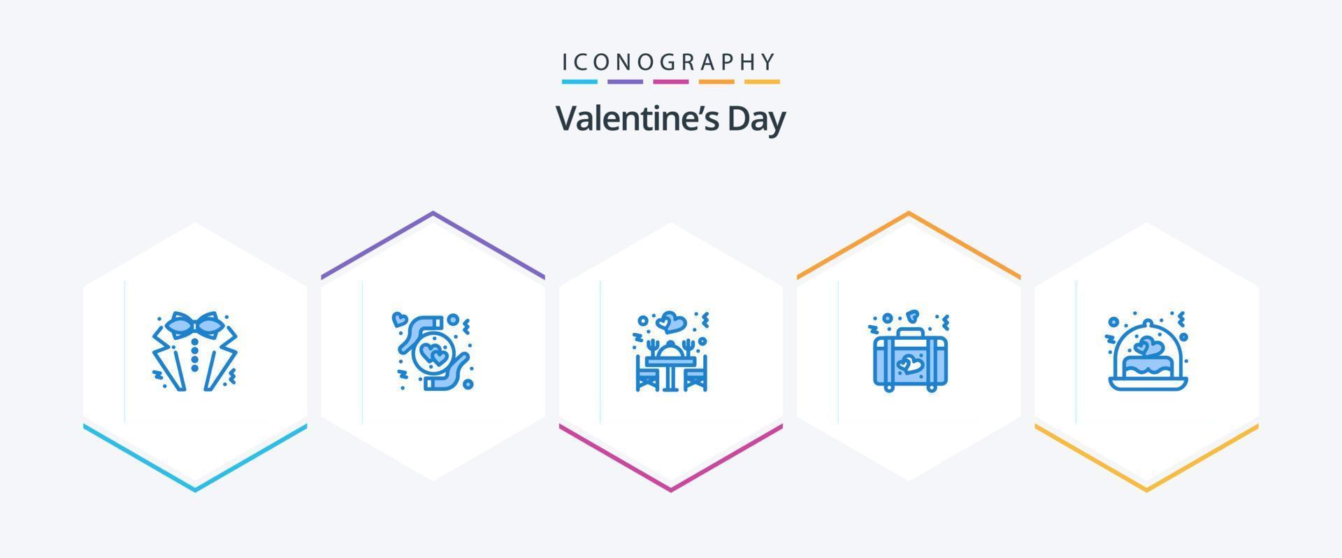 valentijnsdag dag 25 blauw icoon pak inclusief taart. liefde. hart. hart. tafel vector