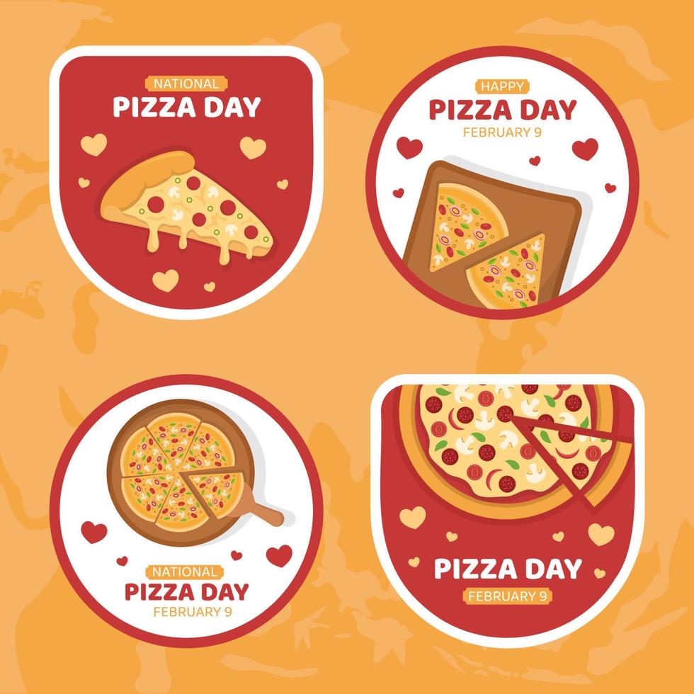 nationaal pizza dag etiket vlak tekenfilm hand- getrokken Sjablonen illustratie vector