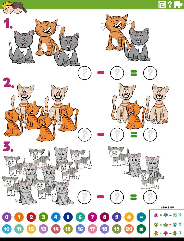 wiskunde aftrekken educatieve taak met katten vector