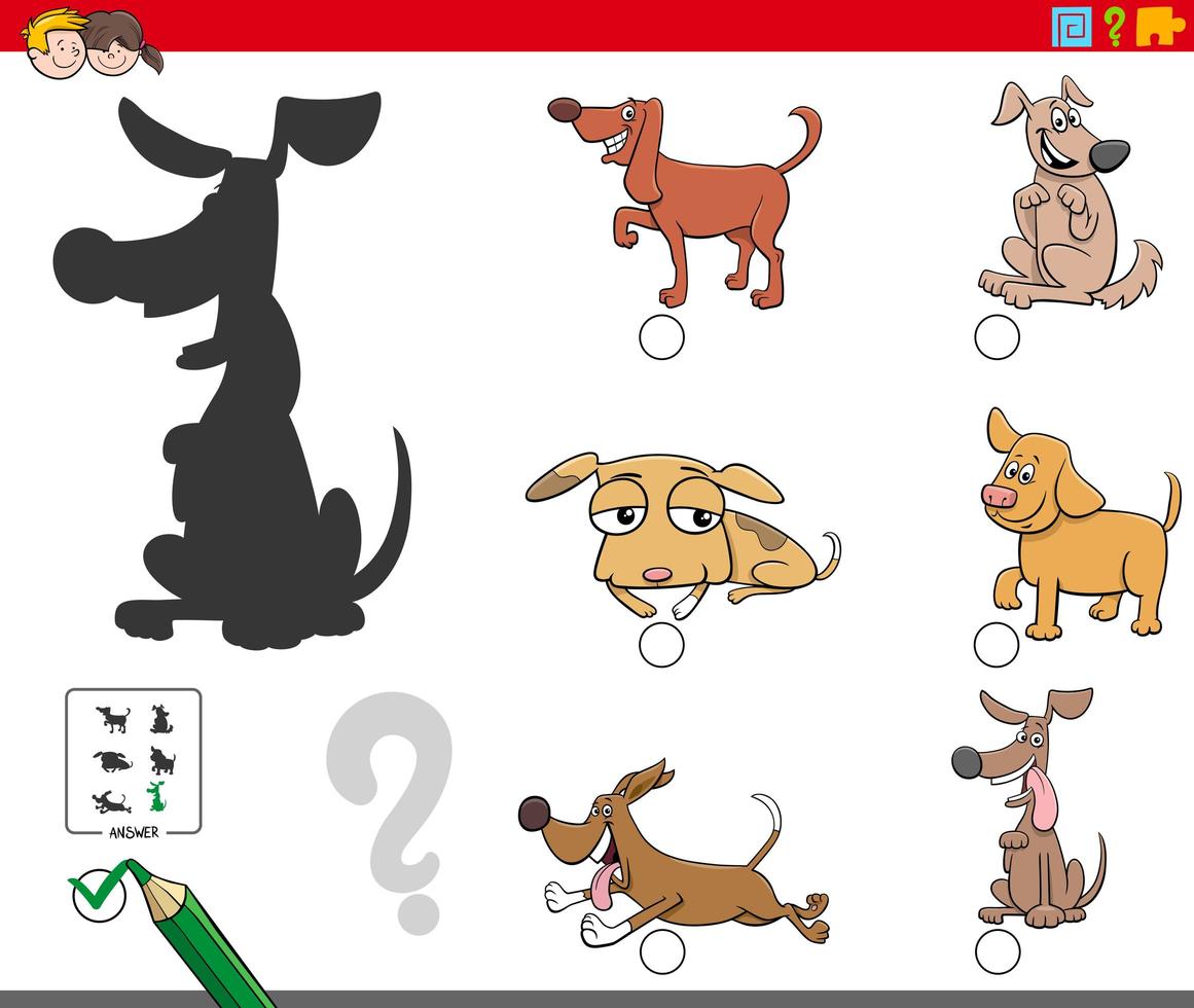 schaduwen taak met honden en puppy's karakters vector