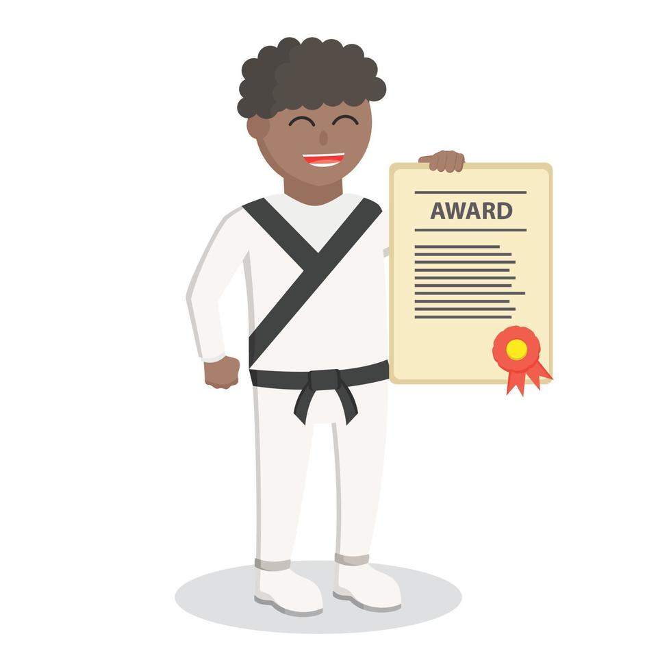 karate Mens Afrikaanse met prijs certificaat ontwerp karakter Aan wit achtergrond vector
