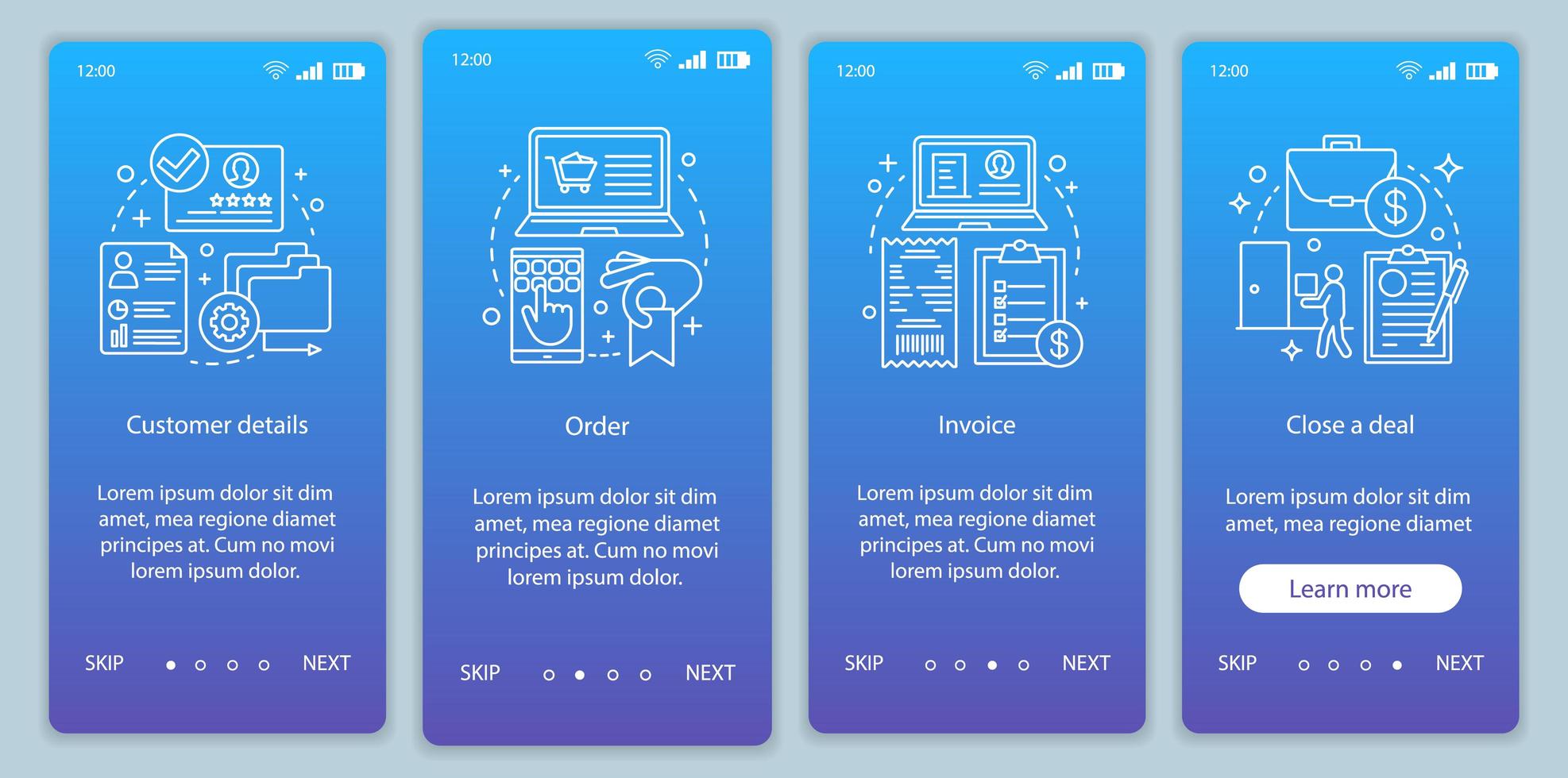 internet winkelen onboarding mobiele app pagina scherm vector