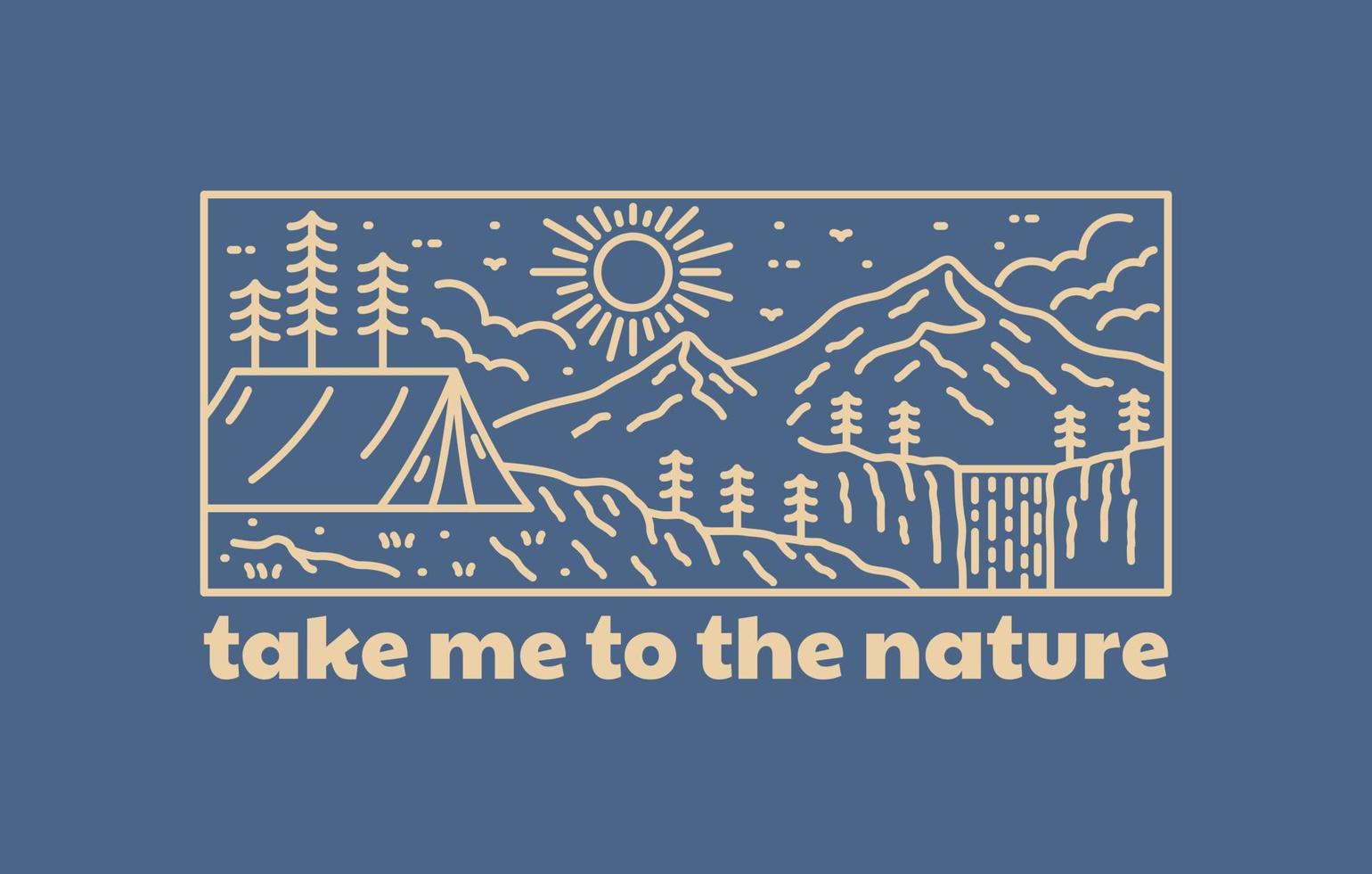 nemen me naar de natuur camping mono lijn kunst ontwerp voor insigne, sticker, lapje, t overhemd ontwerp, enz vector