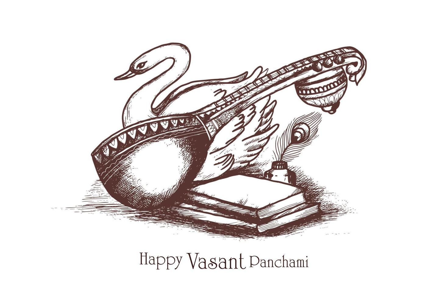 hand- trek gelukkig vasant panchami schetsen Indisch festival kaart achtergrond vector
