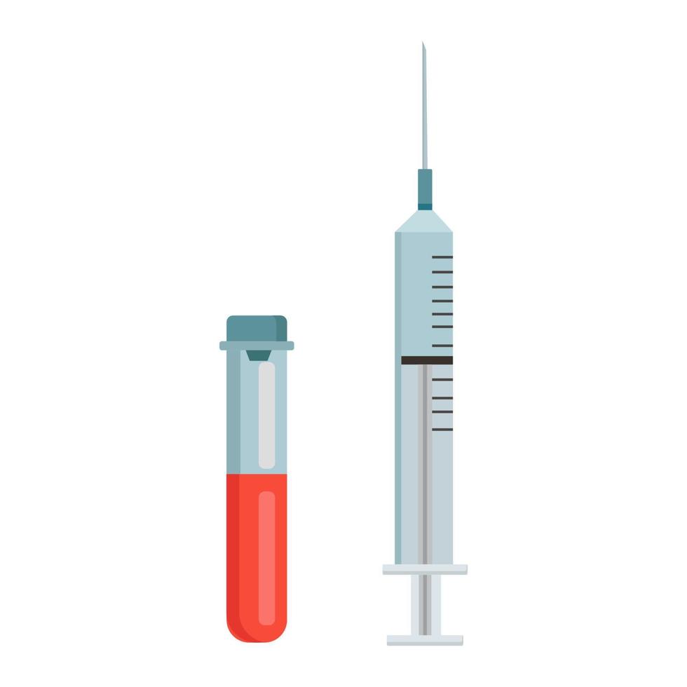 een injectiespuit en een test buis met bloed vector