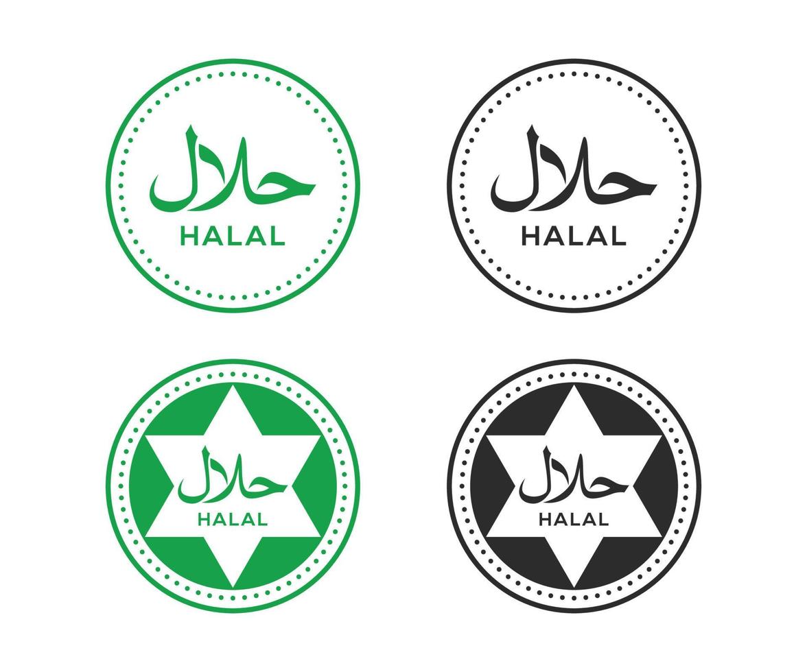 halal voedsel etiket verzameling ronde stijl. halal logo ontwerp vector