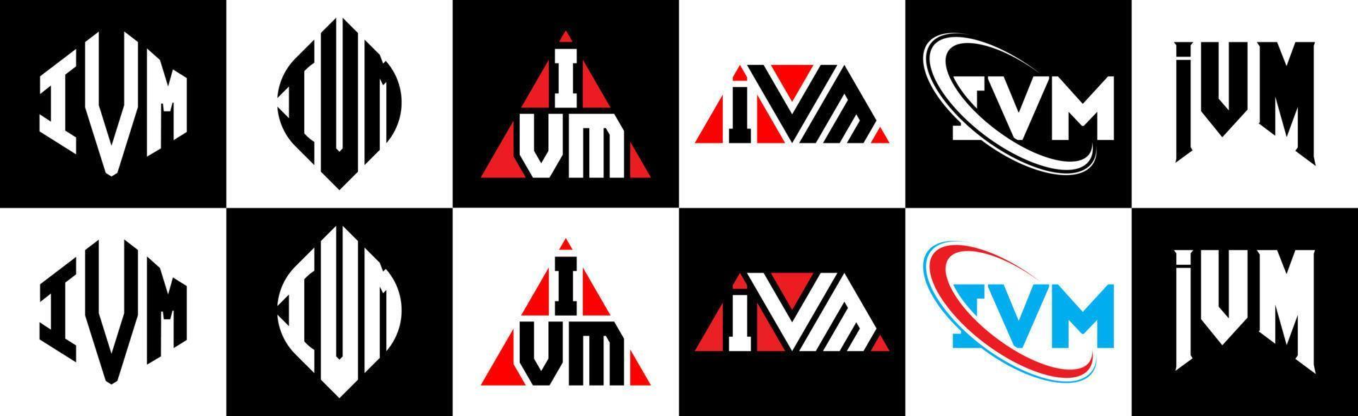 ivm brief logo ontwerp in zes stijl. ivm veelhoek, cirkel, driehoek, zeshoek, vlak en gemakkelijk stijl met zwart en wit kleur variatie brief logo reeks in een tekengebied. ivm minimalistische en klassiek logo vector